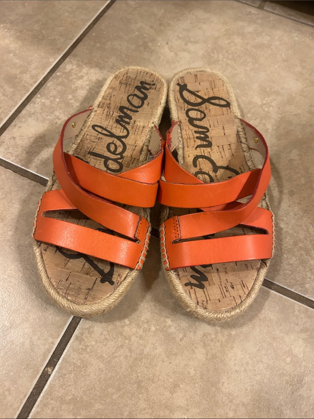Sam Edelman Bright Orange Leather Slide Sandals